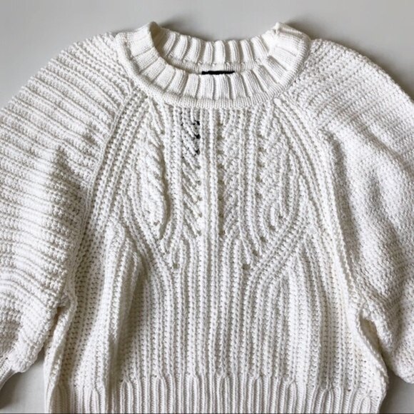 EXPRESS Chunky Knit Romantic Balloon Sleeve Pullover Sweater Top S - Picture 4 of 11